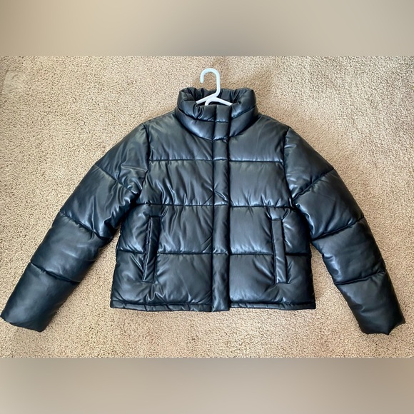 Dex Faux Leather Black Mini Puffer Jacket NWOT - Picture 5 of 11
